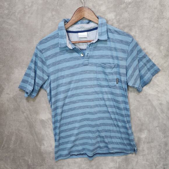 Columbia Men's Medium Blue Striped Polo Hiking Shirt - Picture 1 of 6